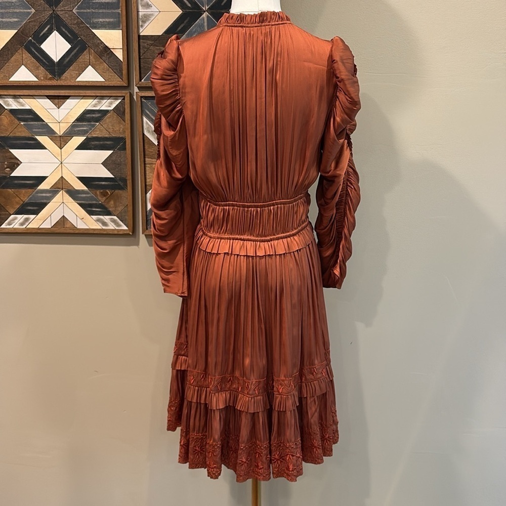 Ulla Johnson Luisa Satin Ruffle Mini Dress in Rust Red size 4 *As-Is* - Picture 10 of 16